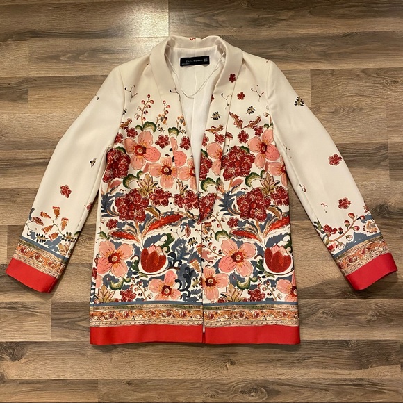 Zara Jackets & Blazers - Zara White/Red Floral Printed Blazer